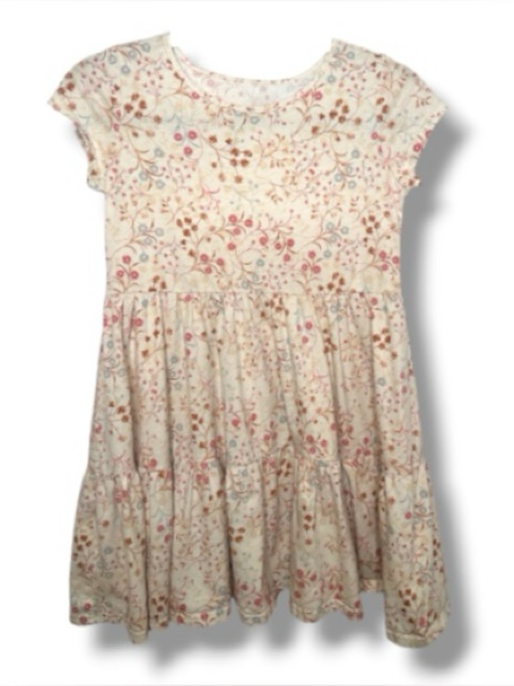 The Children’s Place Girls Floral Tiered Dress Size 10/12 Cream Pink Blue Cottag